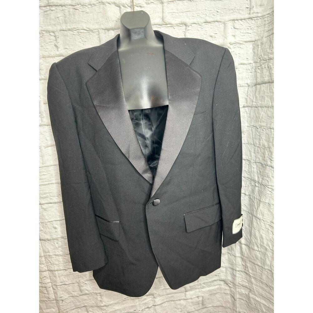 Mens Black Notch Collar Tuxedo Jacket, Poly/Wool - 42 / Regular